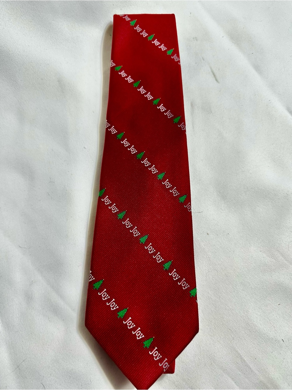 A50. Towncraft Christmas Tie Joy and Christmas Tree Red Necktie.